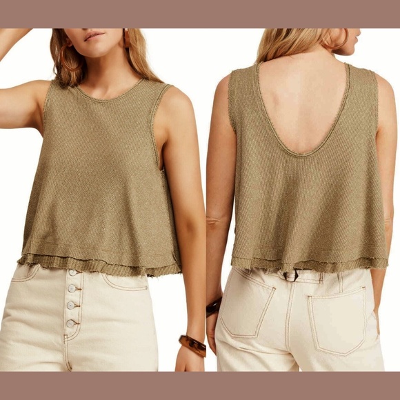 NWT We the Free [ Medium ] New Love Raw-Edge Cropped Tank in‎ Green - Picture 1 of 15